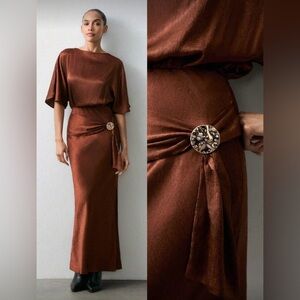 Elegant Copper Dress with Embellished Detail